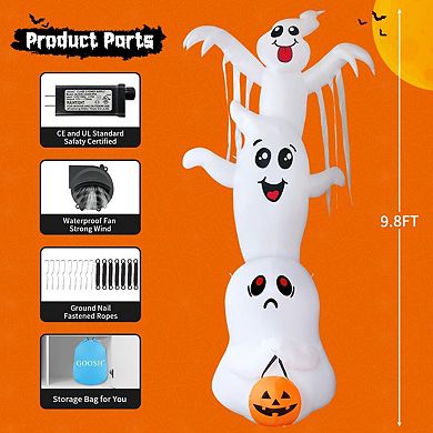 GOOSH 9.8 FT High Halloween Inflatable Overlap Ghost with Built-in LEDs (Three Ghosts)