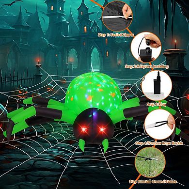 GOOSH 9FT Width Halloween Inflatables Spider Blow Up Yard Decoration with Built-in LED