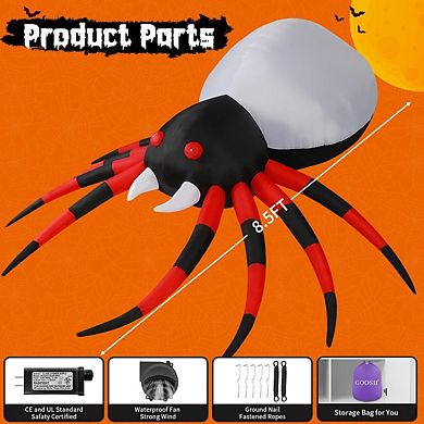 GOOSH 8 FT Halloween Inflatable Spider Decoration with Magic Light Blow Up Yard Inflatables