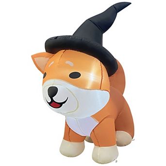 GOOSH 4 FT Halloween Inflatables Wizard Shiba Inu Dog with Built-in LEDs