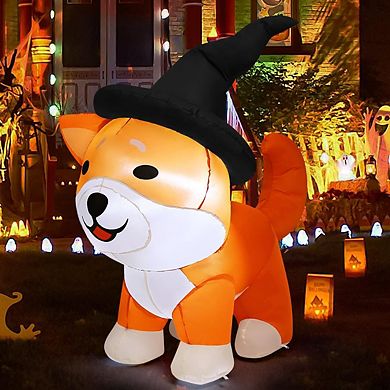 GOOSH 4 FT Halloween Inflatables Wizard Shiba Inu Dog with Built-in LEDs
