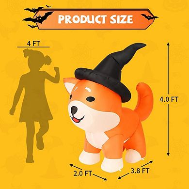 GOOSH 4 FT Halloween Inflatables Wizard Shiba Inu Dog with Built-in LEDs