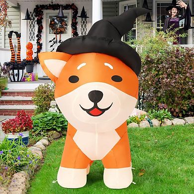 GOOSH 4 FT Halloween Inflatables Wizard Shiba Inu Dog with Built-in LEDs