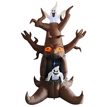 GOOSH 9 FT Halloween Inflatable Animated Dead Scary Tree and White Ghost with Built-in LEDs