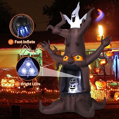 GOOSH 9 FT Halloween Inflatable Animated Dead Scary Tree and White Ghost with Built-in LEDs