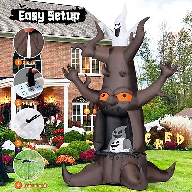 GOOSH 9 FT Halloween Inflatable Animated Dead Scary Tree and White Ghost with Built-in LEDs