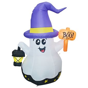 GOOSH 5 FT Halloween Inflatables Cute Wizard Ghost with Hand-Held Light and Built-in LEDs