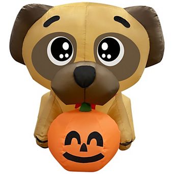 GOOSH 4 FT Halloween Inflatables Dog Pug Holding Pumpkin with Built-in LEDs