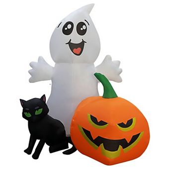 GOOSH Halloween Inflatable 5FT Ghost with Black Cat and Pumpkin with Built-in LEDs