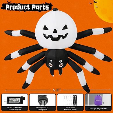 GOOSH 5 FT Width Halloween Inflatables Outdoor Decorations Spider with Magic LED Lighting