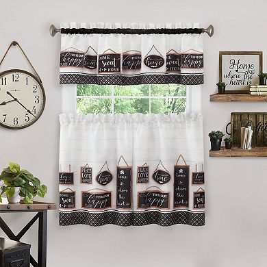 Kate Aurora Modern Farmhouse Complete 3 Piece Rod Pocket Tier And Valance Kitchen Curtain Set