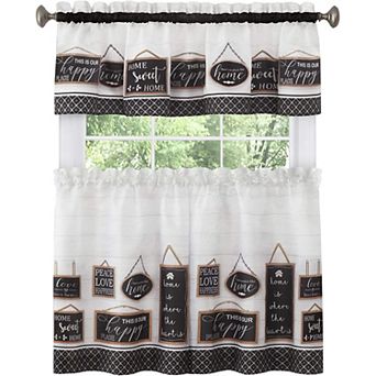 Kate Aurora Modern Farmhouse Complete 3 pc Rod Pocket Tier And Valance Kitchen Curtain Set