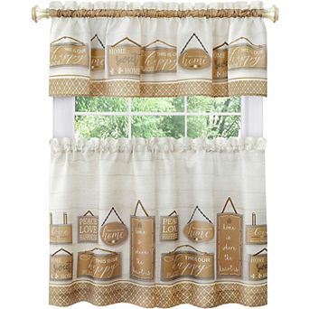 Kate Aurora Modern Farmhouse Complete 3 pc Rod Pocket Tier And Valance Kitchen Curtain Set