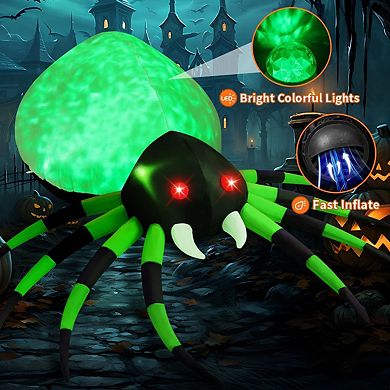 GOOSH 8FT Halloween Inflatable Green Light Up Spider with LED light