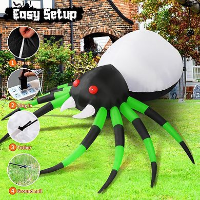 GOOSH 8FT Halloween Inflatable Green Light Up Spider with LED light
