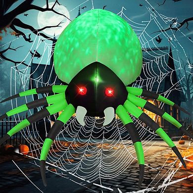 GOOSH 8FT Halloween Inflatable Green Light Up Spider with LED light