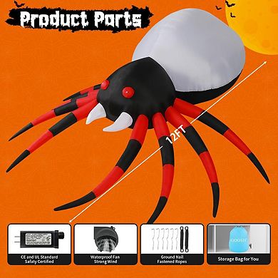 GOOSH 12 FT Width Halloween Inflatable Spider Outdoor Decoration with Magic Light