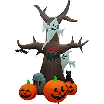 GOOSH 12 FT Halloween Inflatables Scary Dead Tree with Pumpkin Ghost Tombstone with Built-in LEDs