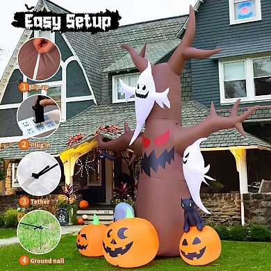 GOOSH 12 FT Halloween Inflatables Scary Dead Tree with Pumpkin Ghost Tombstone with Built-in LEDs
