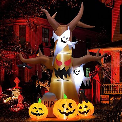GOOSH 12 FT Halloween Inflatables Scary Dead Tree with Pumpkin Ghost Tombstone with Built-in LEDs