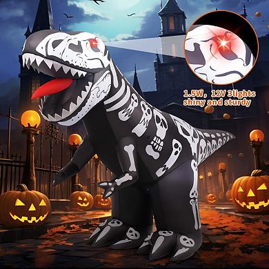 GOOSH 8 FT Long Halloween Inflatables Blow Up Dinosaur Skeleton with Built-in LEDs