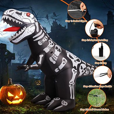 GOOSH 8 FT Long Halloween Inflatables Blow Up Dinosaur Skeleton with Built-in LEDs