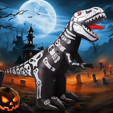 GOOSH 8 FT Long Halloween Inflatables Blow Up Dinosaur Skeleton with Built-in LEDs