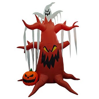 GOOSH 10 FT Halloween Inflatables Scary Dead Tree with Pumpkin and Ghost with Built-in LEDs