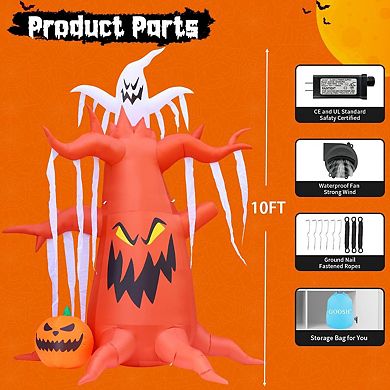 GOOSH 10 FT Halloween Inflatables Scary Dead Tree with Pumpkin and Ghost with Built-in LEDs