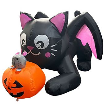 GOOSH 5 FT Halloween Inflatables Black Cat Blow Up Yard Pumpkin with Built-in LEDs