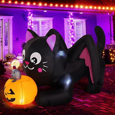 GOOSH 5 FT Halloween Inflatables Black Cat Blow Up Yard Pumpkin with Built-in LEDs