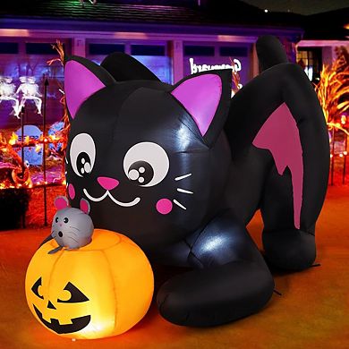 GOOSH 5 FT Halloween Inflatables Black Cat Blow Up Yard Pumpkin with Built-in LEDs