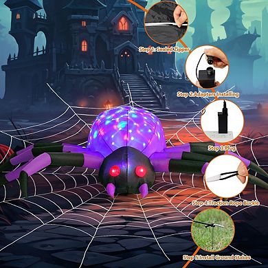 GOOSH Halloween Inflatables Outdoor Decorations, 9 FT Width Purple Spider-with LED Lights