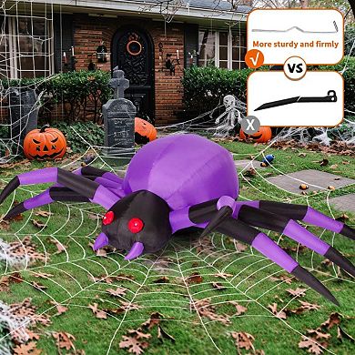 GOOSH Halloween Inflatables Outdoor Decorations, 9 FT Width Purple Spider-with LED Lights