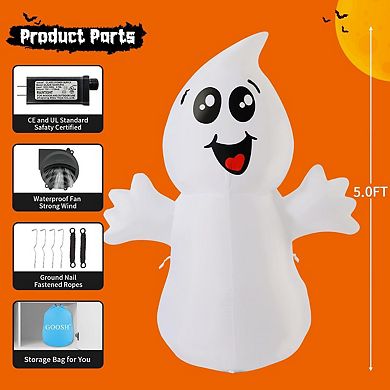 GOOSH 5 FT Halloween Inflatable Ghost Outdoor Decoration with Magic Light and Built-in LEDs