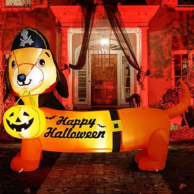 GOOSH 5 FT Halloween Inflatable Outdoor Dog with a Pumpkin & Pirate Hat