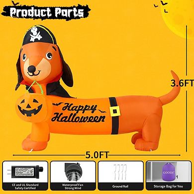 GOOSH 5 FT Halloween Inflatable Outdoor Dog with a Pumpkin & Pirate Hat