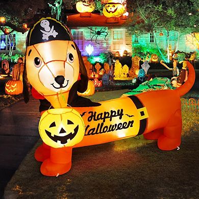 GOOSH 5 FT Halloween Inflatable Outdoor Dog with a Pumpkin & Pirate Hat