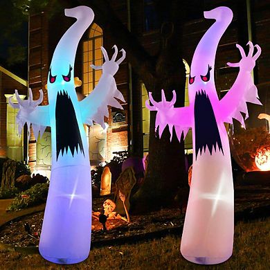 GOOSH 12FT Tall Inflatable Halloween Ghost Yard Decoration, Rainbow Color-LED Lights