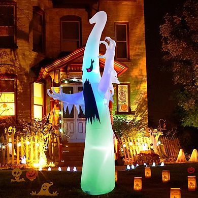 GOOSH 12FT Tall Inflatable Halloween Ghost Yard Decoration, Rainbow Color-LED Lights