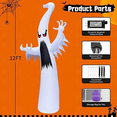 GOOSH 12FT Tall Inflatable Halloween Ghost Yard Decoration, Rainbow Color-LED Lights