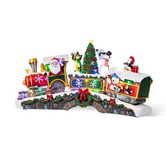 Glitzhome 20"L Santa Train Resin Village, Lighted Christmas Table Decor with Movement and Music