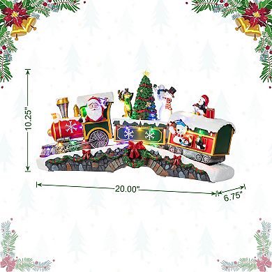 Glitzhome 20"L Santa Train Resin Village, Lighted Christmas Table Decor with Movement and Music