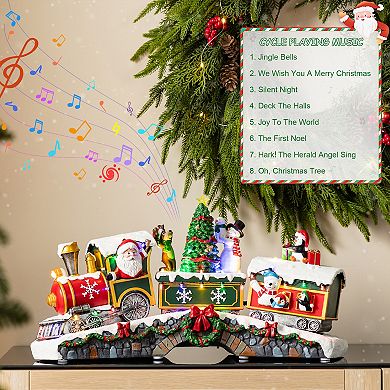 Glitzhome 20"L Santa Train Resin Village, Lighted Christmas Table Decor with Movement and Music