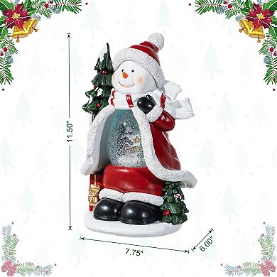 Glitzhome 100mm Christmas Resin Waterglobe, Lighted Snowflakes Snowman Table Decor