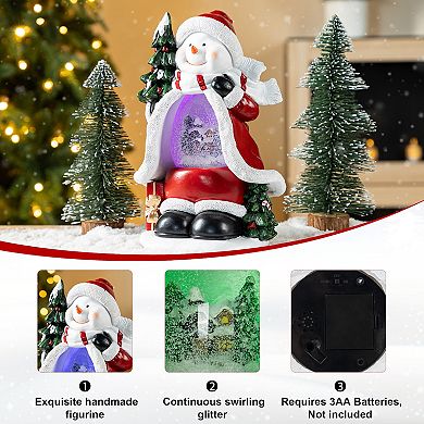 Glitzhome 100mm Christmas Resin Waterglobe, Lighted Snowflakes Snowman Table Decor