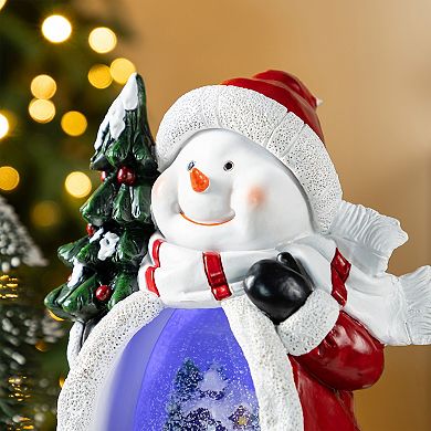 Glitzhome 100mm Christmas Resin Waterglobe, Lighted Snowflakes Snowman Table Decor