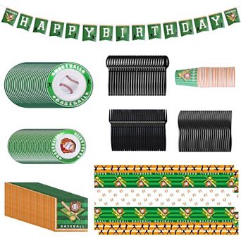 171 pc Baseball Party Supplies Kit Themed Tableware, Plates, Cups & Napkins