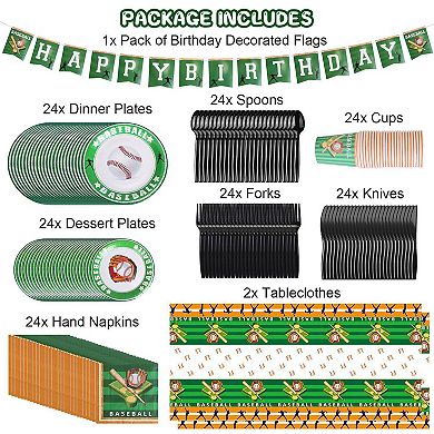 171-Piece Baseball Party Supplies Kit Themed Tableware, Plates, Cups & Napkins
