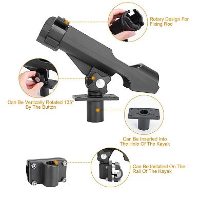 360° Adjustable Boat Fishing Rod Holder Kayak Side Rail Mount Foldable Pole Holder with Clamp
